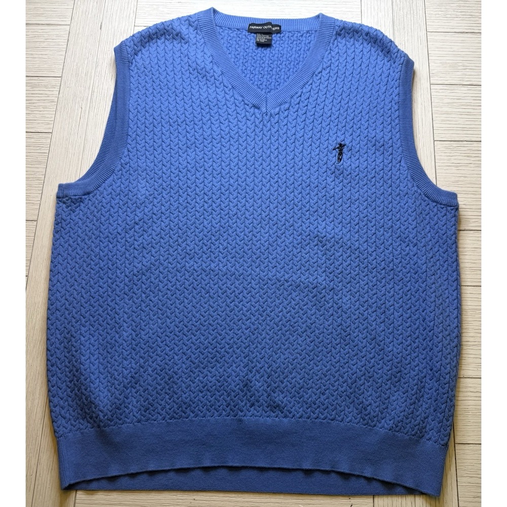 Fairway Outfitters Blue V Neck Textured‎ Knit Sweater Vest L Golf Outdoor Office